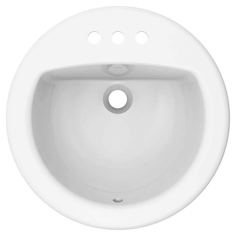 White Ceramic Round Drop-In Bathroom Sink with Gloss Finish
