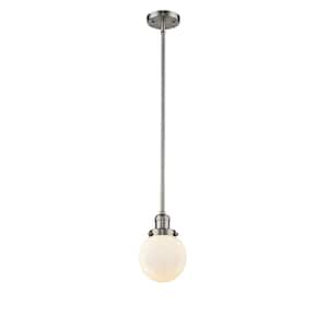 Beacon 60-Watt 1 Light Brushed Satin Nickel Shaded Mini Pendant Light with Frosted glass Frosted Glass Shade