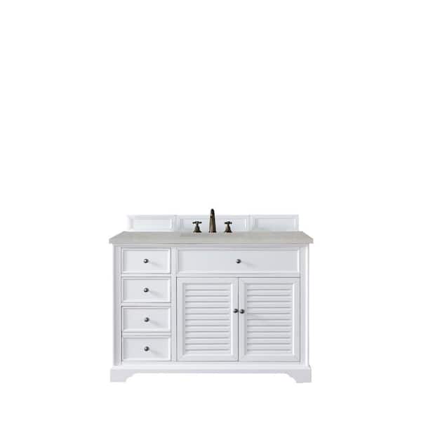 James Martin Vanities Savannah 48 in. W x 23.5 in. D x 34.3 in. H Single Bath Vanity in Bright White with Eternal Serena Quartz Top