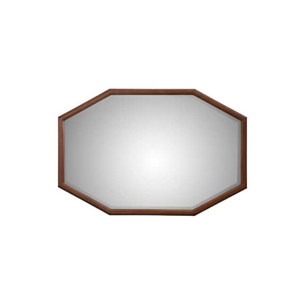 Benjara 47.5 in. W x 32 in. H Brown Long Octagon Shaped Pine Wood Frame Wall Mirror