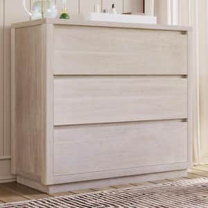 Modern Stone White 3 drawer 36 in. Wide Wood Chest of Drawers with Cut-Out Handles