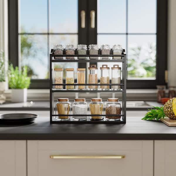 Unbranded 3-Tier Bamboo Shelf Black Space-Saving Wall Mount or Tabletop  Organizer for Spices Medicine and Bottles 29EPH020168