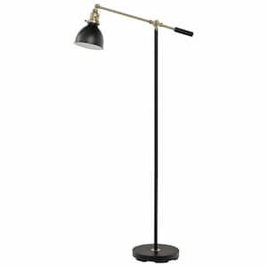 55 in. Matte Black and Antique Brass Industrial Balance Floor Lamp with LED Bulb