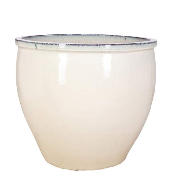 Unbranded 15 in. Crackle White Ceramic Fishbowl Planter