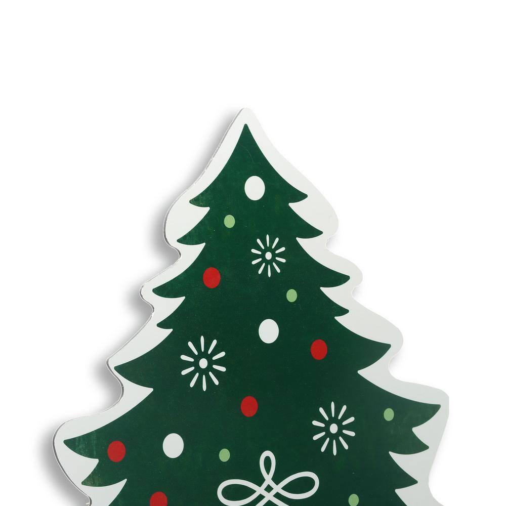 Green Metal Merry Christmas Tree Yard Stake with Ornaments