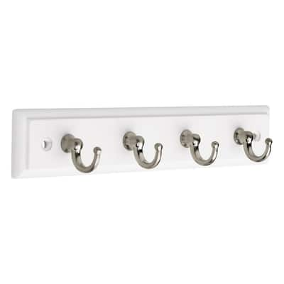 9 in. White and Satin Nickel Key Rack