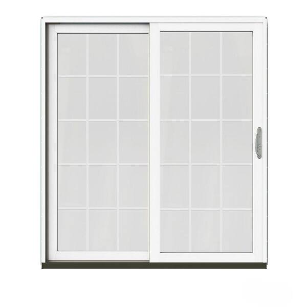 JELD-WEN 72 in. x 80 in. W-2500 Contemporary Brown Clad Wood Left-Hand 15 Lite Sliding Patio Door w/White Paint Interior