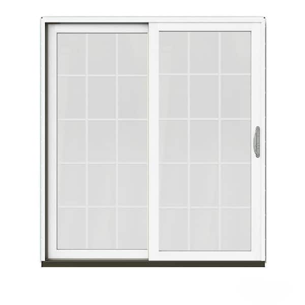 JELD-WEN 72 in. x 80 in. W-2500 Contemporary Green Clad Wood Left-Hand 15 Lite Sliding Patio Door w/White Paint Interior