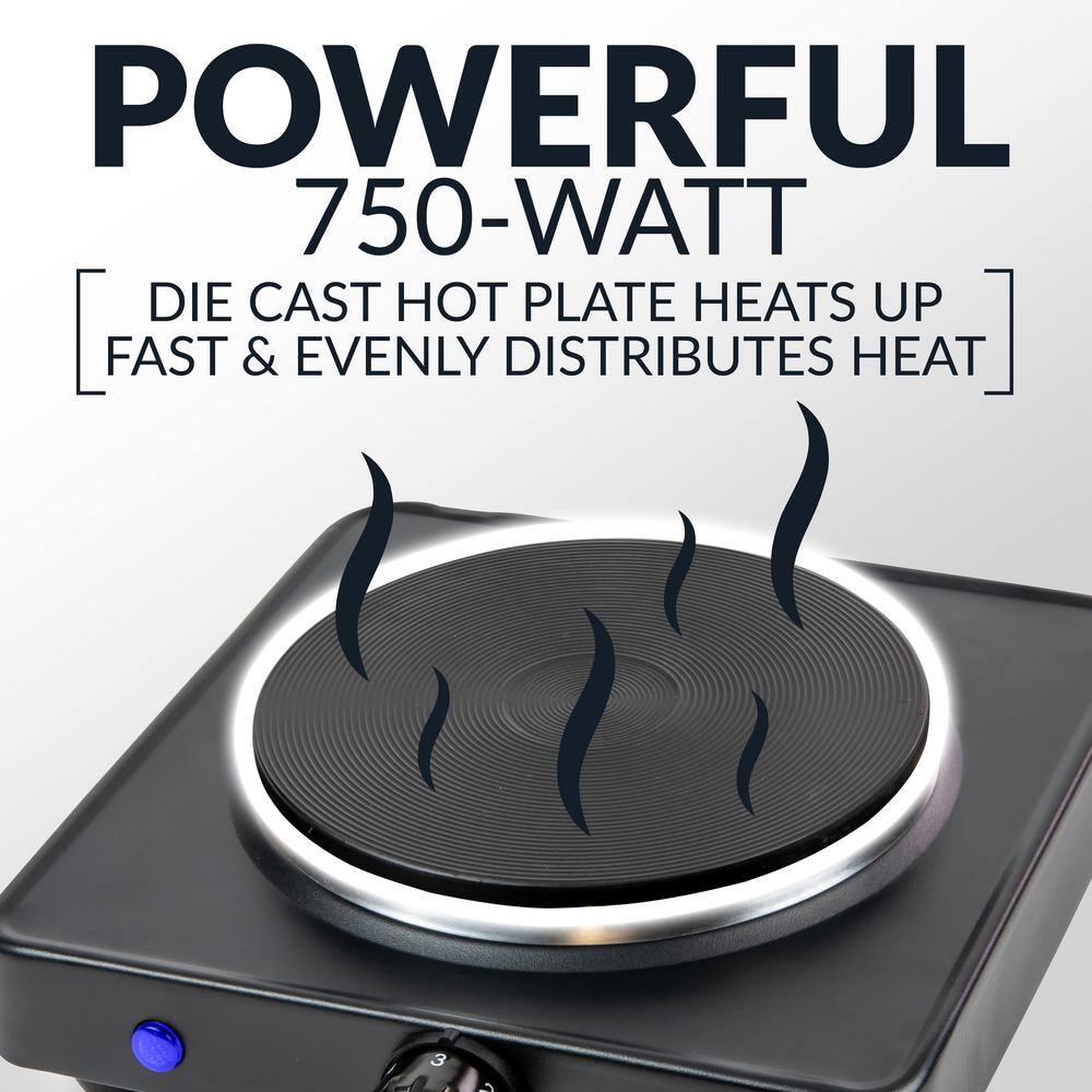 Compact Black Electric Single Burner Hot Plate