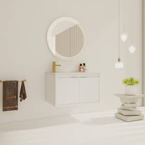 30 in. W x 18.2 in. D x 18.5 in. H Plywood Wall Mount Bath Vanity in White,White Resin Top,Single Sink,Soft Close Doors