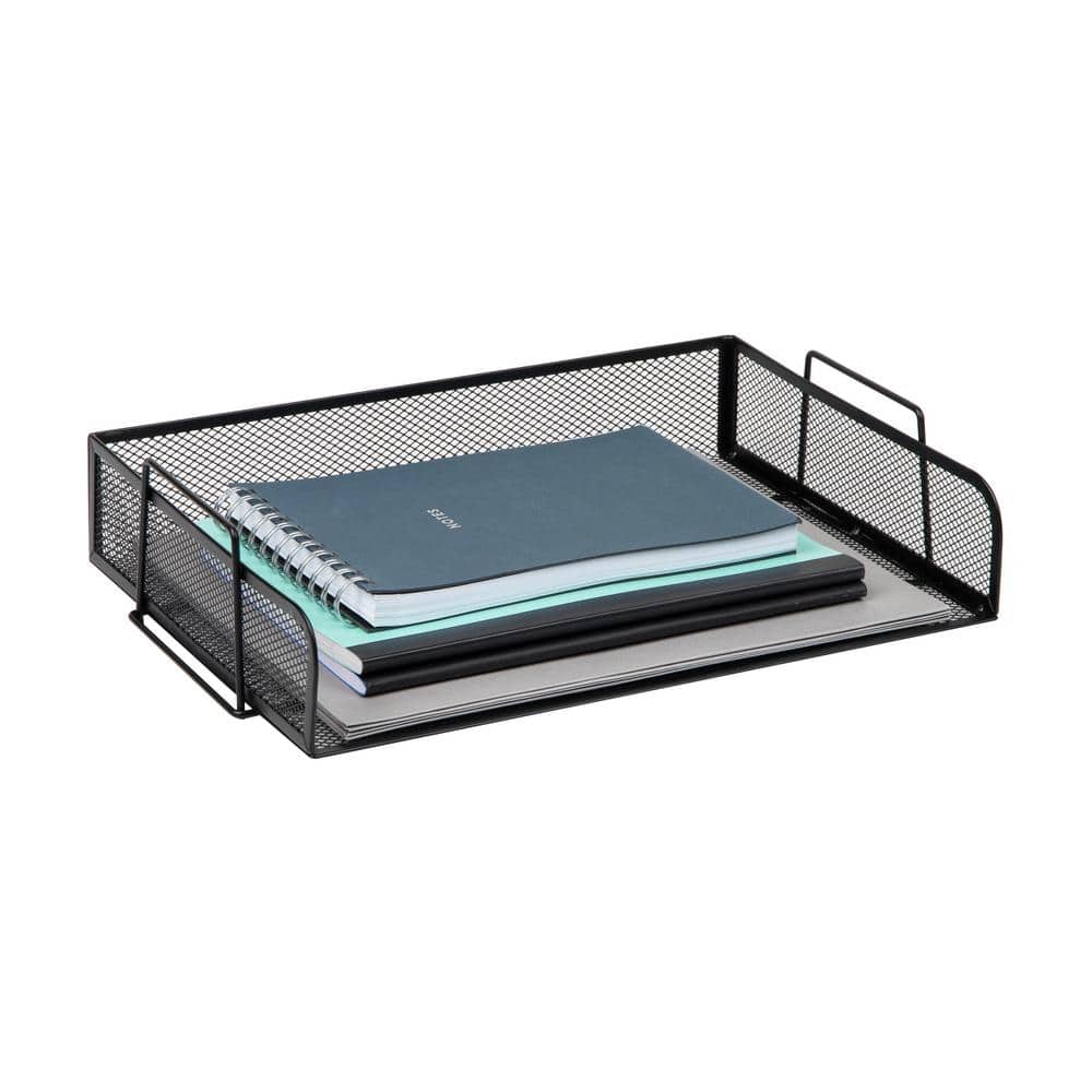 Black Metal Mesh Stackable Letter Tray Organizer, 13.3" x 9.5"