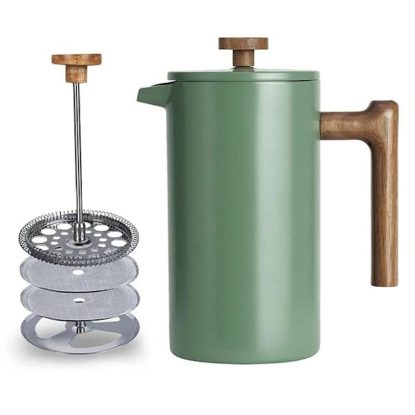 PRIMEPLUS 4-Cups 34 oz. Green Stainless Steel French Press Coffee Maker with Wood Handle
