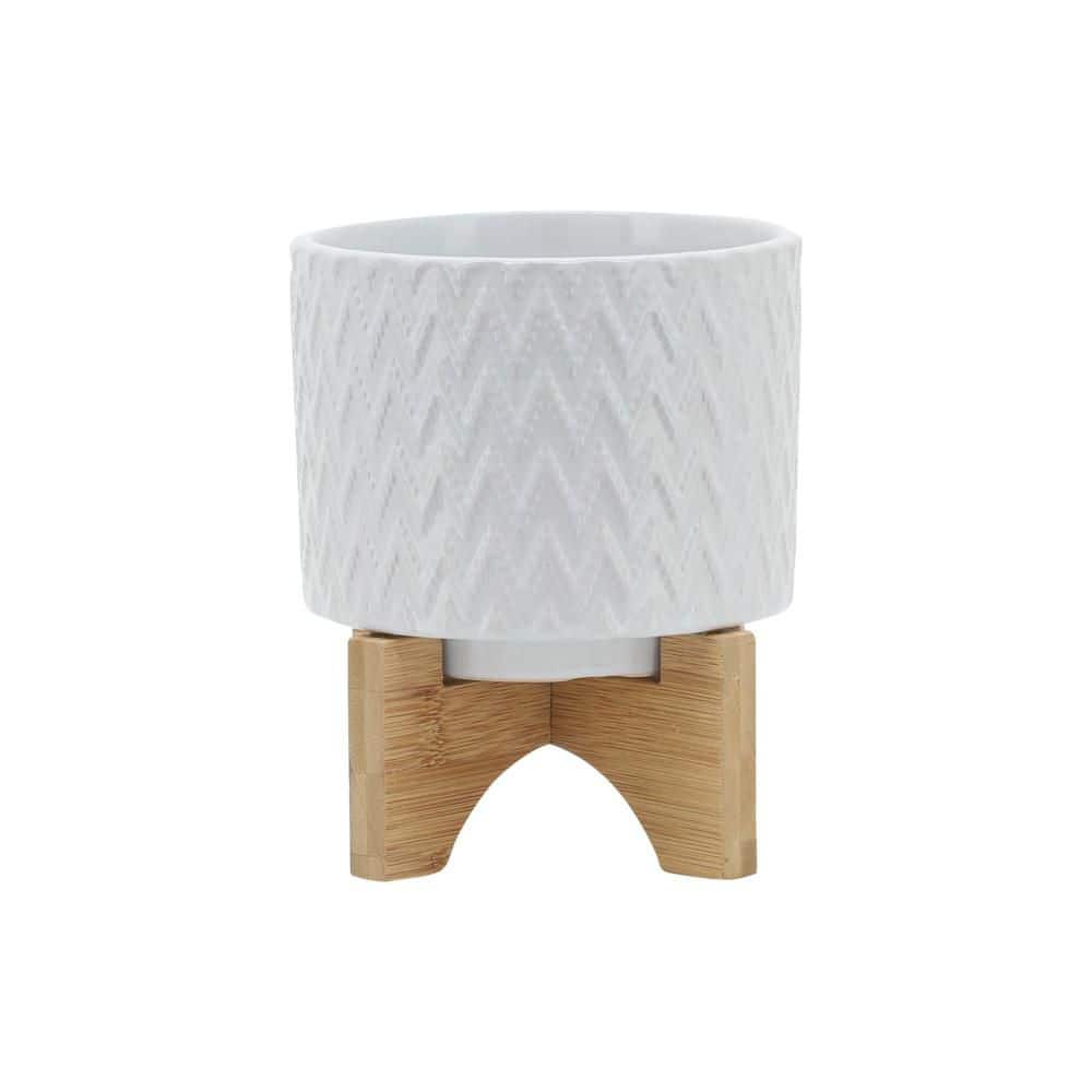 White Ceramic Chevron Decorative Pot (6 in. W x 8 in. H) with Stand price history on PriceWatchPro