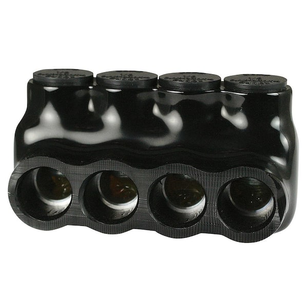 1/0-14 AWG Multi Tap Connector Insulated Single Side Entry 4 Ports, Black