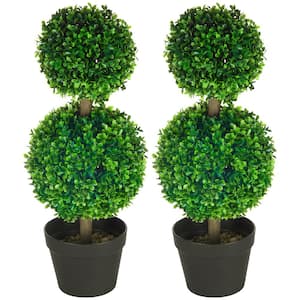 23.5 in. H Green Artificial Boxwood Topiary Tree Plant in Black Pot for Home Office, Living Room Decor (2-Pack)