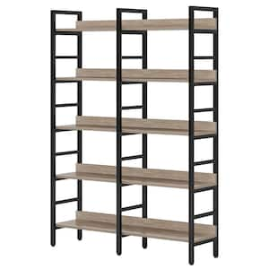 Perry 71 in. Tall 5-Tier Wood Metal Industrial Light Brown Etagere Bookcase Bookshelf Open Back Free Standing Storage