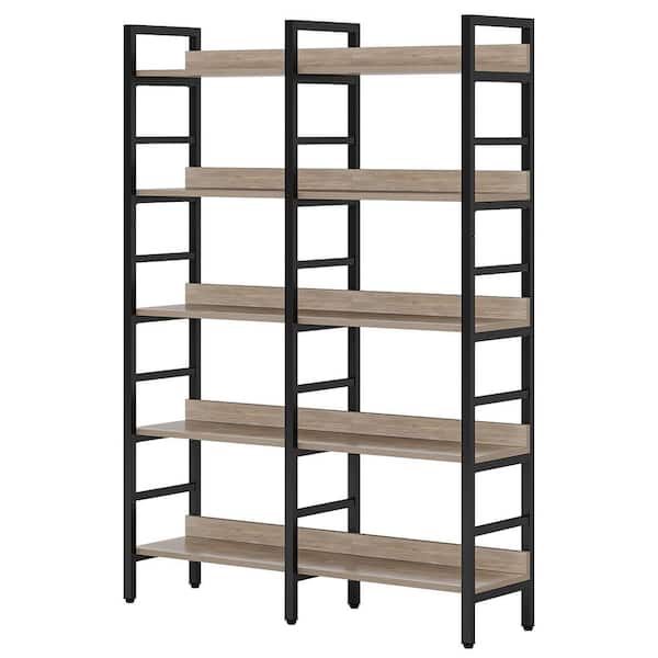 TRIBESIGNS WAY TO ORIGIN Perry 71 in. Tall 5-Tier Wood Metal Industrial Light Brown Etagere Bookcase Bookshelf Open Back Free Standing Storage