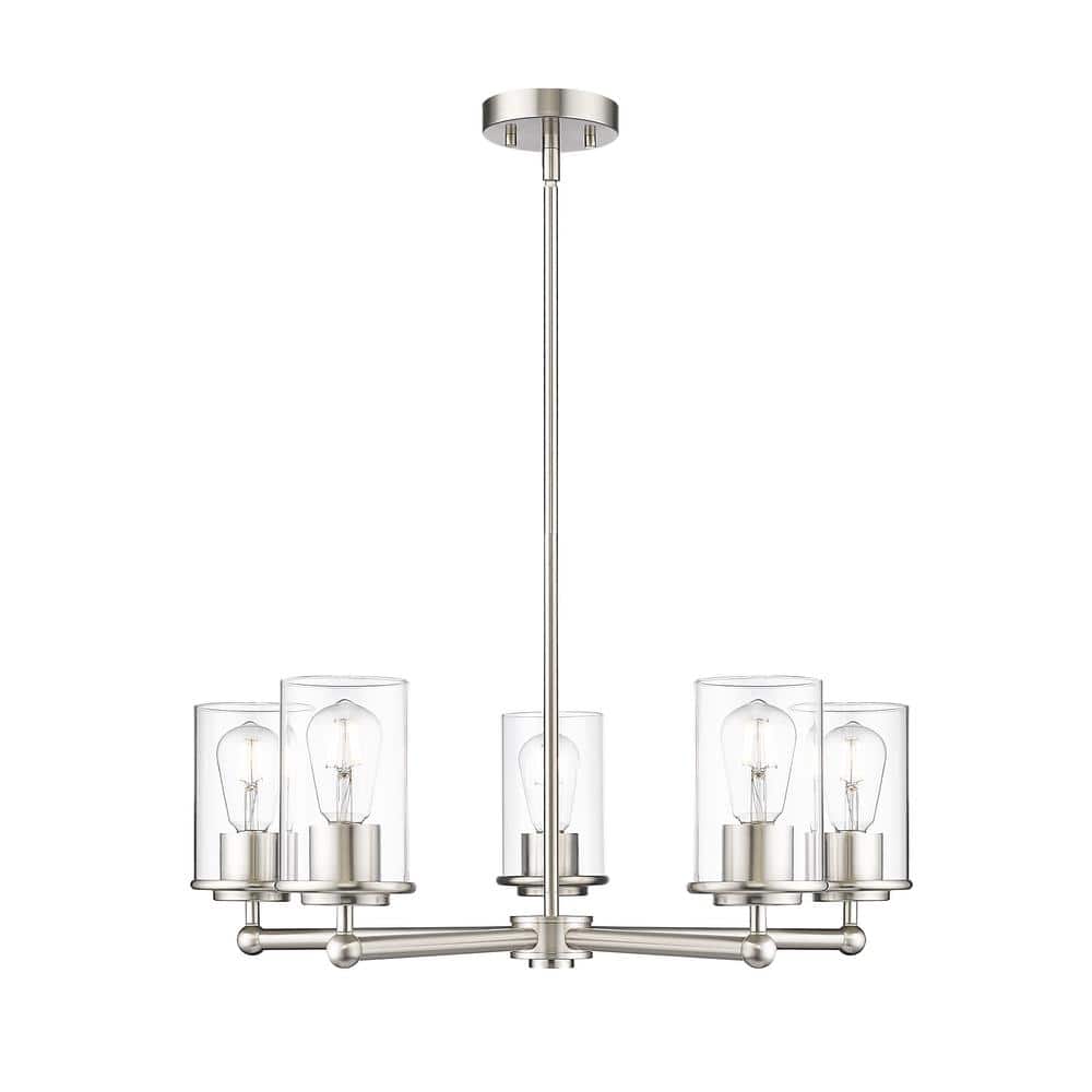 Thayer 26 in. 5-Light Brushed Nickel Chandelier with Clear Glass Shades