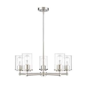 Thayer 26 in. 5-Light Brushed Nickel Chandelier with Clear Glass Shades