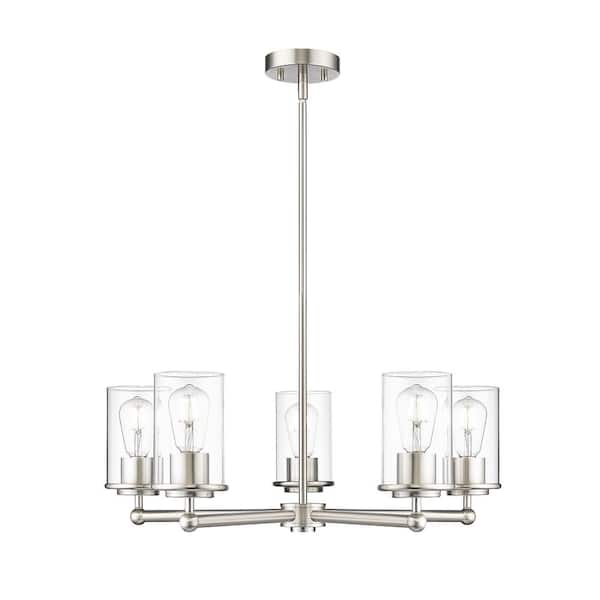 Unbranded Thayer 26 in. 5-Light Brushed Nickel Chandelier with Clear Glass Shades