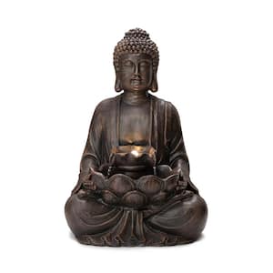 28.25 in. H Zen Style Meditating Buddha Statue Polyresin Cascade Outdoor Fountain with Pump and LED Light (KD)