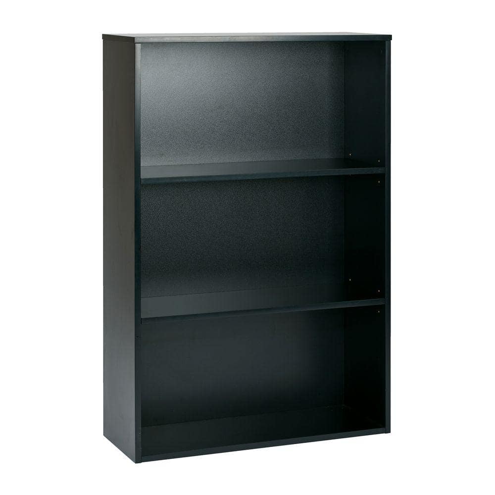 Prado Adjustable 3-Shelf Black Laminate Bookcase, 48" Height