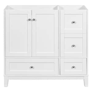 [Cabinet Only] 35.4 in. W x 17.5 in. D x 33 in. H Bath Vanity Cabinet without Top in White w USB Charging & 3 drawers