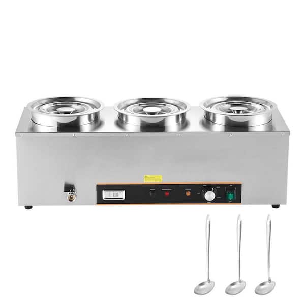 Electric Soup Warmer, 3 6. 34qt. Stainless Steel, 86~185°F Adjustable Temp, 1500W Commercial Bain Marie, with cover
