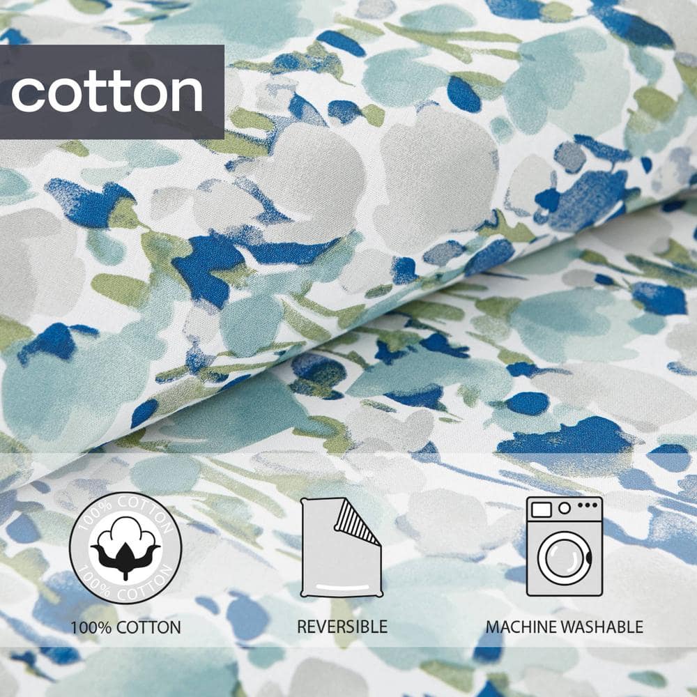 Olivia Blue Floral Twin Cotton Duvet Cover Set