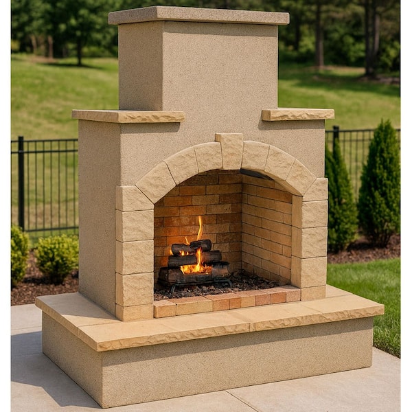 78 in. Tile and Stucco Propane Gas Outdoor Fireplace