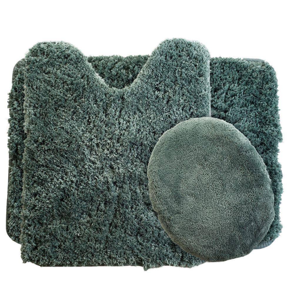 Green Super Plush Non-Slip 3-Piece Bathroom Rug Set