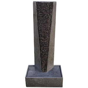 40 in. Tall Grey and Black Free Standing Waterfall Fountain with Pedestal Indoor Outdoor Decor