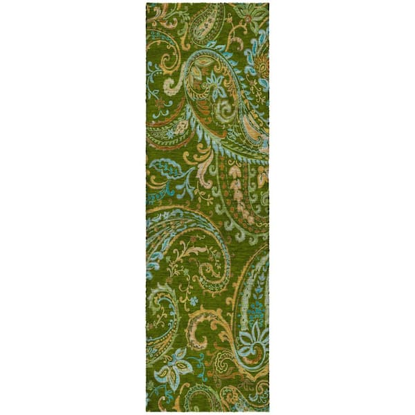 Dream Shag Premium Machine Washable Abstract ADS533 Green 2 ft. x 7 ft. Runner Rug