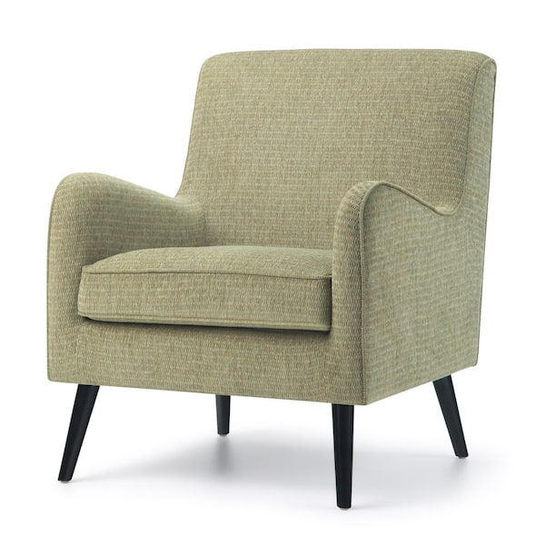Simpli Home Dysart 28 in. Wide Mid Century Modern Arm Chair in Pear Green Fabric