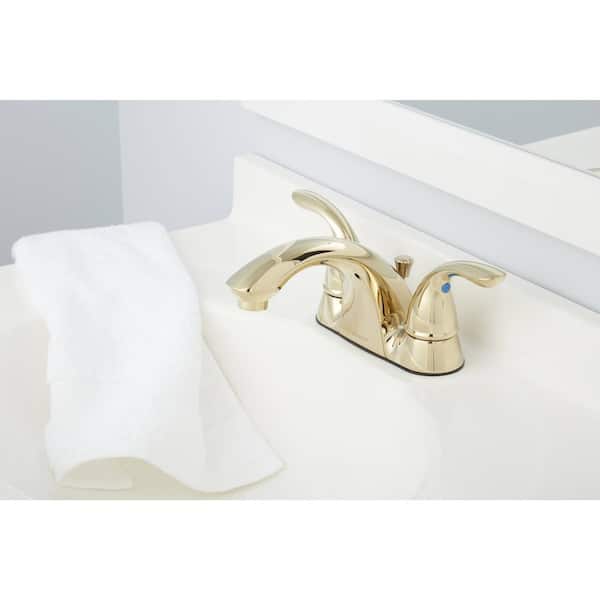Builders 4 in. Centerset Double Handle Low-Arc Bathroom Faucet in Polished Brass