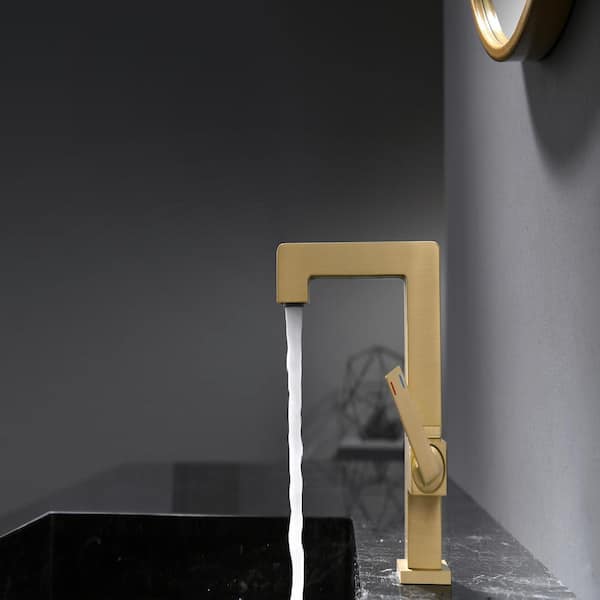 AIM Modern Unique Single Handle Single Hole Bathroom Sink Faucet 90° Spout Swivel in Brushed Gold Easy Install