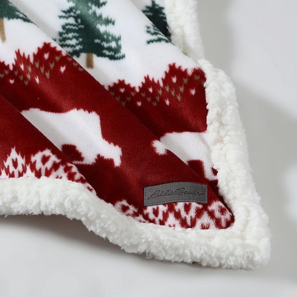 Grizzly Peak Red Reversible Sherpa Fleece Throw Blanket