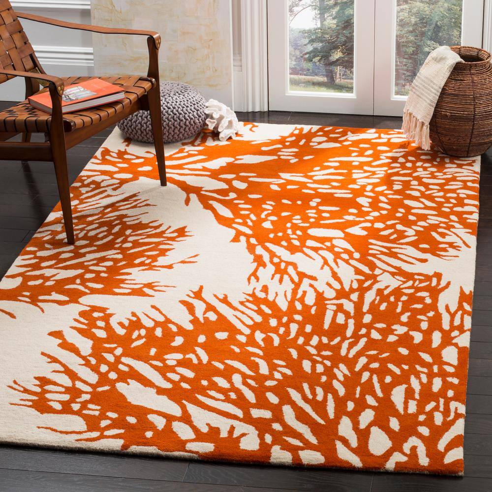 Hand-Tufted Bella Wool Area Rug 6' x 9' in Beige and Terracotta