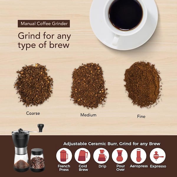Kitchenprop Manual Coffee Grinder 14pcs Set with Two 5.5 oz Clear Glass Jars, Adjustable Ceramic Burr Coffee Grinder, Coffee Bean Grinder Brush,10