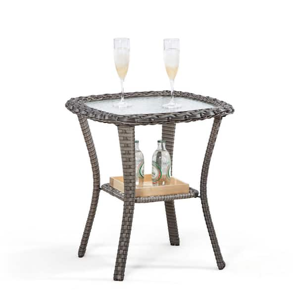 Gardenbee Brown Wicker Outdoor Patio Coffee Table Double-Deck Side Table
