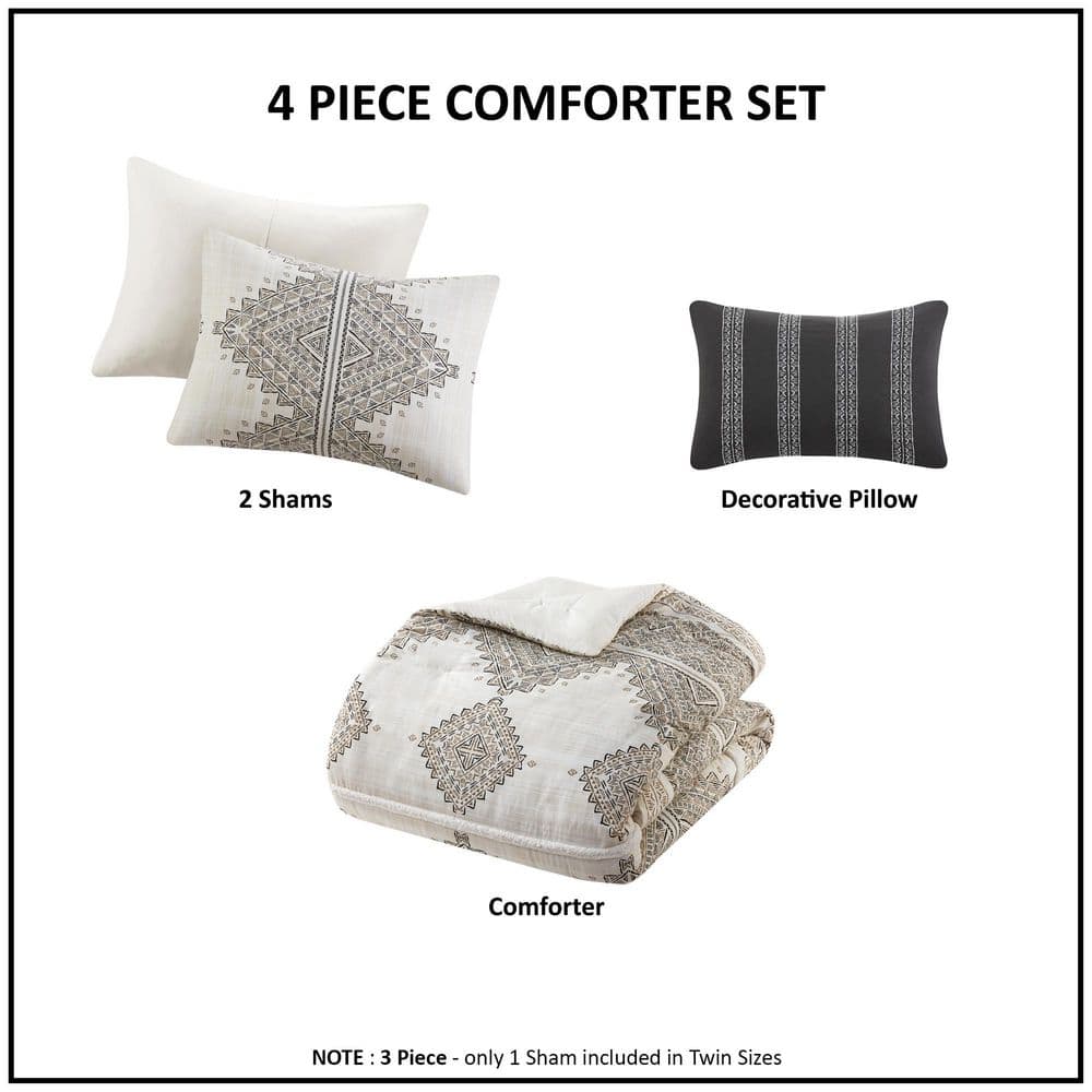 Ivory Microfiber Full Nordic Bedspread Set with Shearling