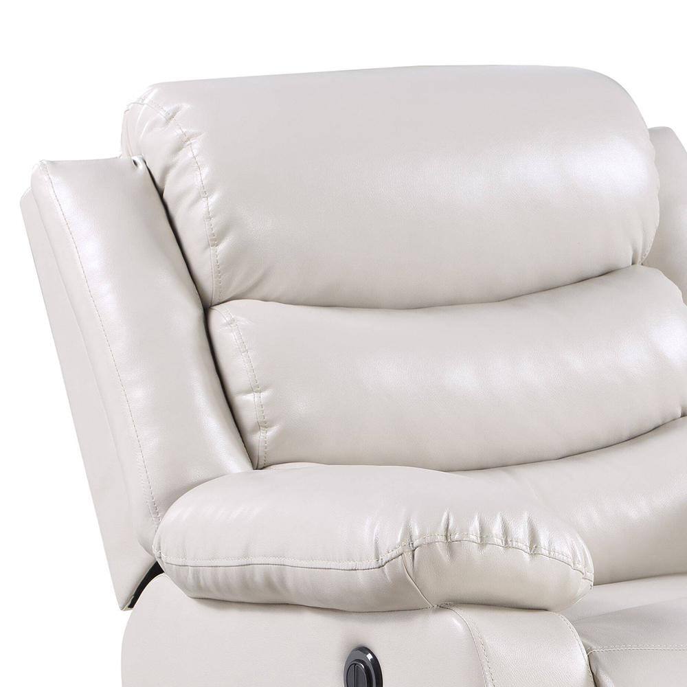 Eilbra Beige Faux Leather Power Recliner with Pillow Top Armrests