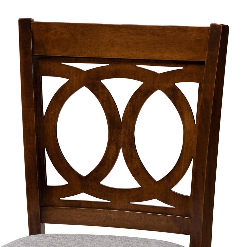 Lenoir Grey Fabric and Walnut Wood Counter Stools, Set of 2