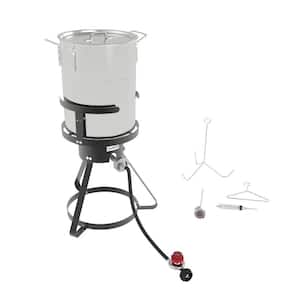 Turkey Fryer Set with Burner 30 Qt. Stockpot Outdoor Burner with Cast Iron Burner Head, Thermometer, Marinade Injector