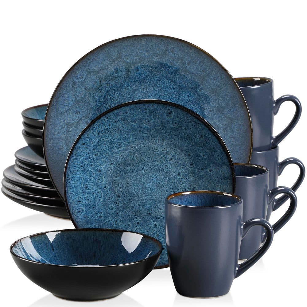 16-Piece Blue Stoneware Dinnerware Set Service for 4 Tableware Set with Plates Bowls and Mugs price history on PriceWatchPro