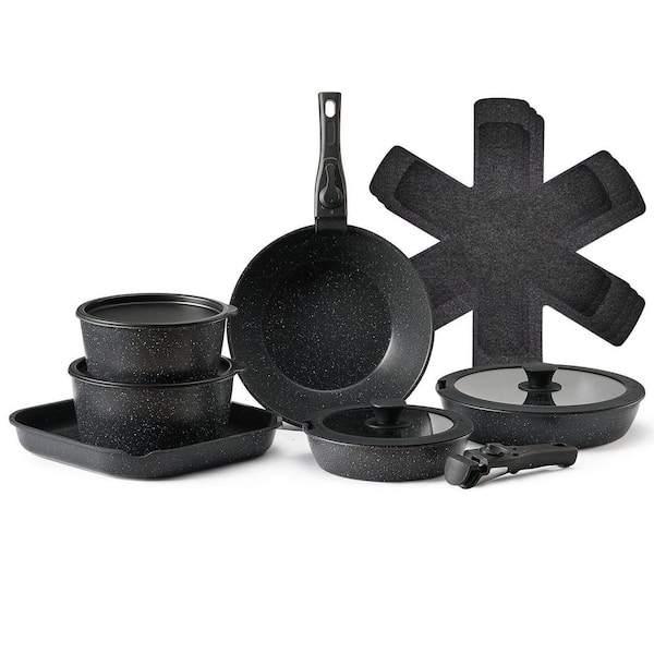 17-Piece Pots and Pans Set Stainless Steel Granite Nonstick Kitchen Cookware Induction Black