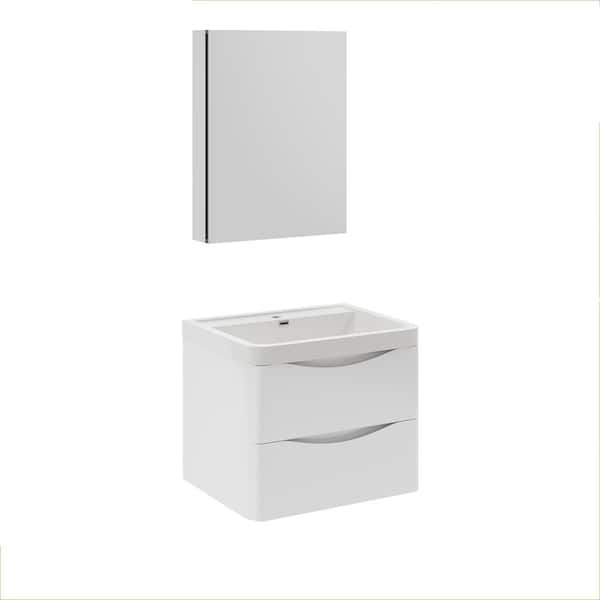 Fresca Tuscany 24 in. Modern Wall Hung Bath Vanity in Glossy White w/ Vanity Top in White w/ White Basin and Medicine Cabinet