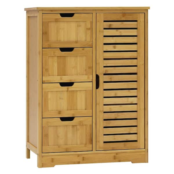 32.5 in. H x 23.7 in. W x 11.9 in. D Bamboo Freestanding Linen Cabinet with Adjustable Shelves and 4-Drawer in Yellow