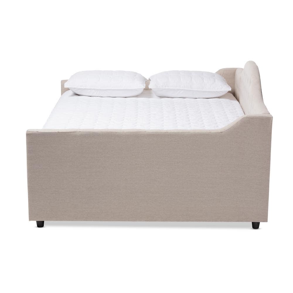 Light Beige Full Size Upholstered Daybed with Tufted Headboard