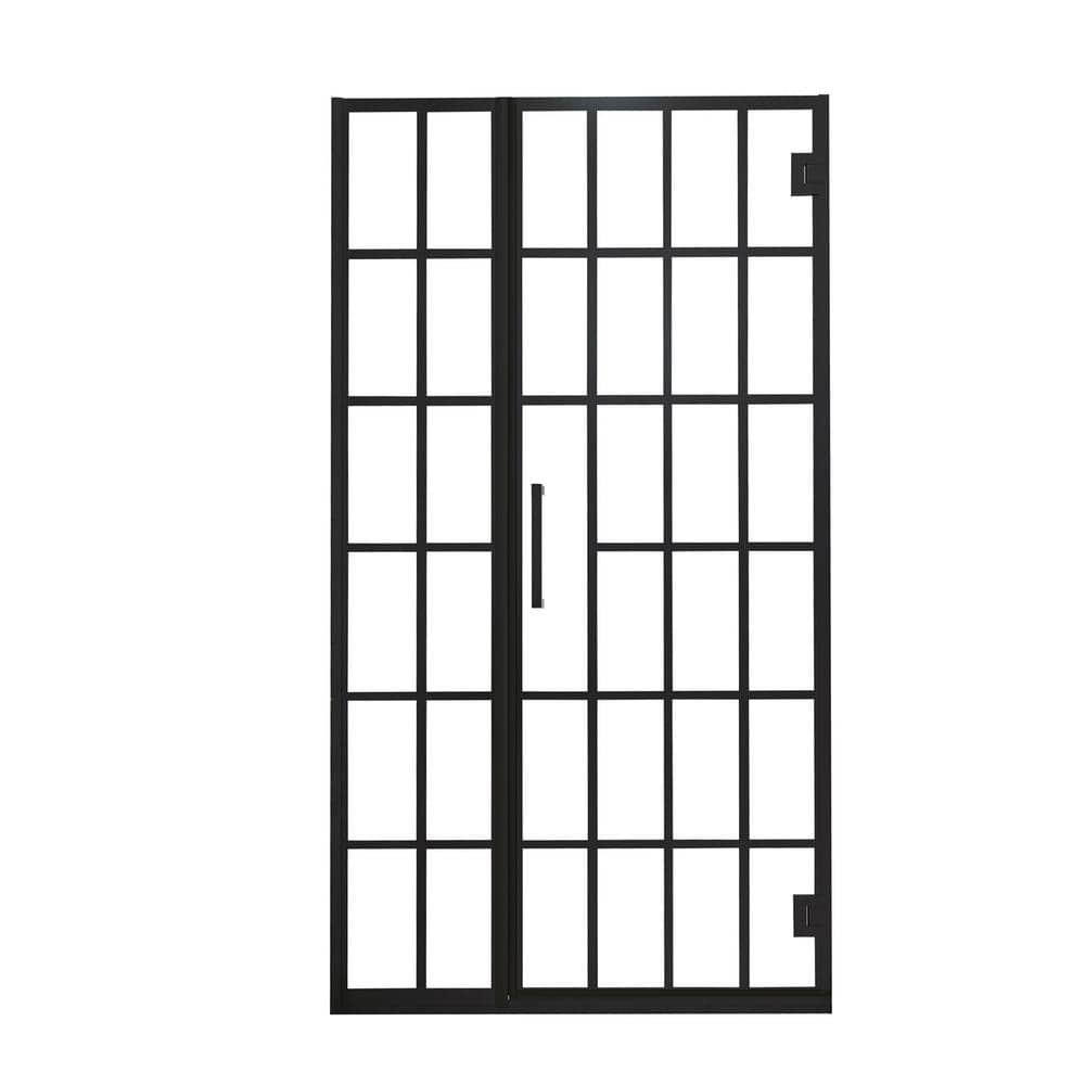 40" W x 72" H Matte Black Semi-Frameless Shower Door with Patterned Glass